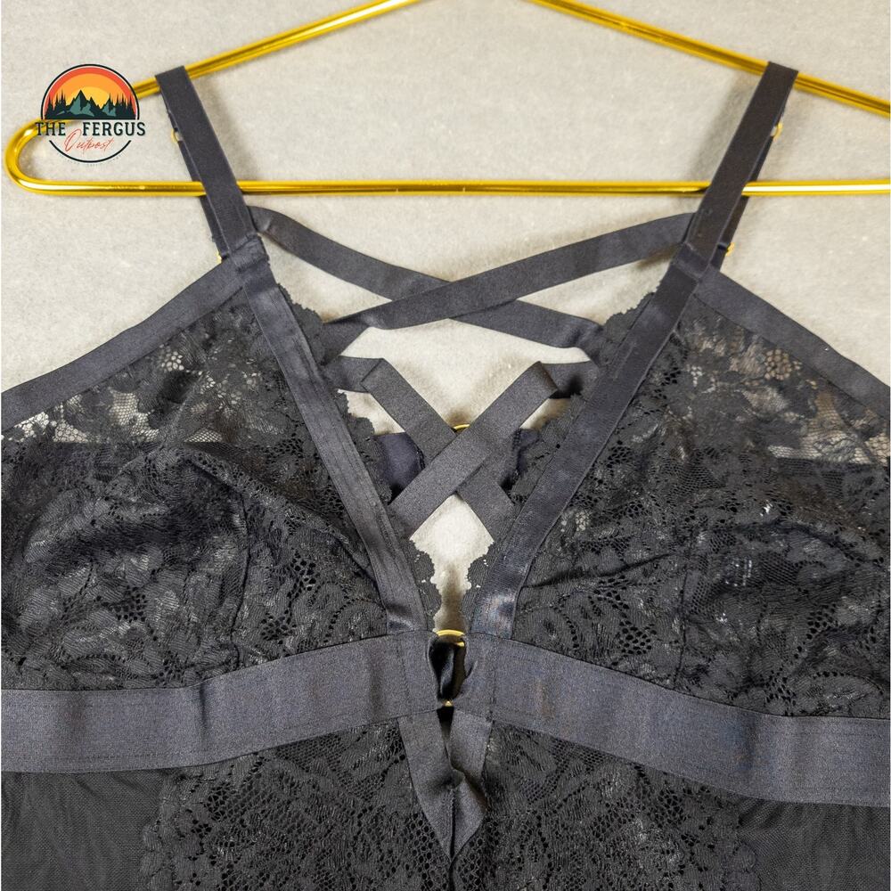NWT Torrid Sexy Black Strappy Lace & Mesh Lingerie Bodysuit Plus Size 1 (14/16) - Picture 4 of 16